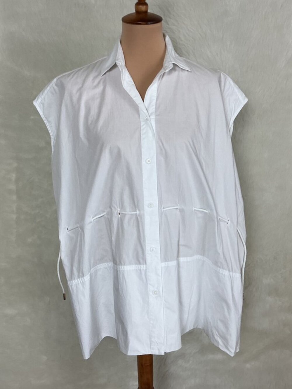 Acne Studios Short Sleeve White Cotton Button Front Drawcord Blouse 36 US 4
